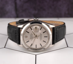 Rolex 36mm Datejust Mens Steel Smooth Leather Band Silver Dial Watch 1600