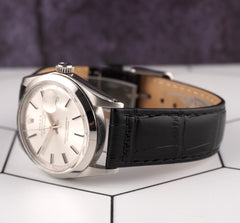 Rolex 36mm Datejust Mens Steel Smooth Leather Band Silver Dial Watch 1600