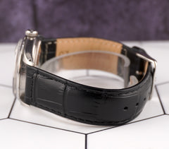 Rolex 36mm Datejust Mens Steel Smooth Leather Band Silver Dial Watch 1600