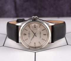 Rolex 36mm Datejust Mens Steel Watch Fluted Leather Band Silver Dial 1601