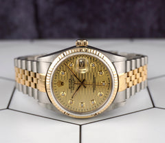 Rolex Datejust 36mm 18k YG 2-Tone Gold Fluted Motif Diamond Dial Watch 16013