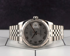 Rolex Datejust 36mm Steel White Gold Silver Roman Dial Mens Watch 116234