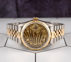 Rolex Datejust 36mm Yellow Gold Palm Motif Diamond Dial Jubilee Watch