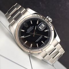 Rolex 36mm Datejust Steel White Gold Black Dial Oyster Men's Watch 116234