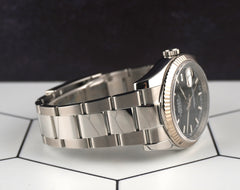 Rolex 36mm Datejust Steel White Gold Black Dial Oyster Men's Watch 116234