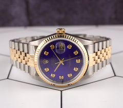 Rolex Datejust 36mm Yellow Gold Fluted Royal Blue Diamond Dial Jubilee Watch