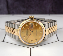Rolex Datejust 36mm Yellow Gold Fluted Gold Diamond Dial Jubilee Watch