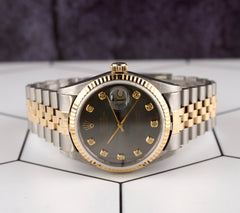 Rolex Datejust 36mm Yellow Gold Fluted Grey Diamond Dial Jubilee Watch