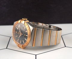 Omega 35mm Constellation Rose Gold Steel Black Dial Automatic Watch 123.20.35