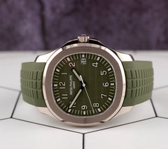 Patek Philippe Aquanaut Jumbo 18K White Gold Khaki Green Men's Watch 5168G-010