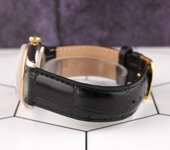 Rolex Datejust 36mm Yellow Gold Fluted Pink Palm Diamond Dial Leather Band Watch