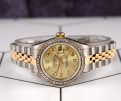 Rolex Ladies Datejust 26mm 18k Gold & Steel Watch ICED 1.5ct Diamonds Gold Dial