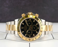 Rolex Daytona Cosmograph 40mm 18k & Steel Men's Oyster Black Dial Watch 116523