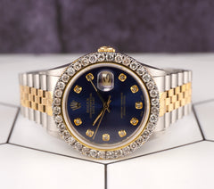 Rolex Datejust 36mm 18K YG & Steel 2.50ct Diamonds Dark Blue Dial Men's Watch