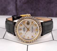 Rolex Datejust 36mm 2-Tone 2.50ct White Mop Diamonds Dial Men's Watch