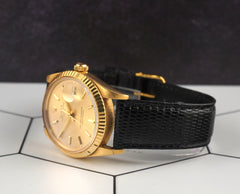 Rolex 34mm Date 18k Yellow Gold Champagne Dial Vintage Men's Watch 15038