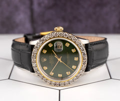 Rolex Datejust 36mm 2-Tone 2.50ct Green Diamonds Dial Men's Watch