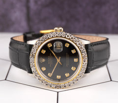 Rolex Datejust 36mm 2-Tone 2.50ct Black Diamonds Dial Men's Watch