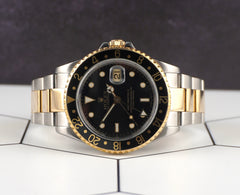 Rolex 40mm GMT Master II Steel Yellow Gold Black Dial Men's Watch 16713