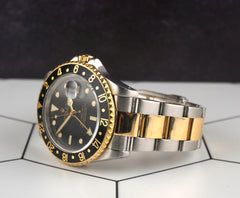 Rolex 40mm GMT Master II Steel Yellow Gold Black Dial Men's Watch 16713