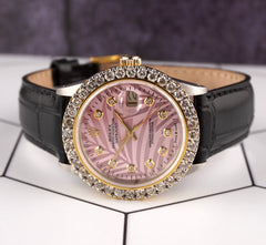 Rolex Datejust 36mm 2-Tone 2.50ct Palm Pink Diamonds Dial Men's Watch