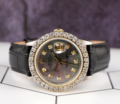 Rolex Datejust 36mm 2-Tone 2.50ct Black Mop Diamonds Dial Men's Watch