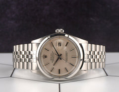 Rolex 36mm Datejust Mens Steel Smooth Folded Jubilee Silver Dial Watch 1600
