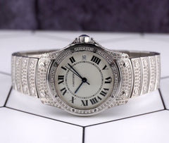 Cartier Santos Ronde 33mm 4ct Iced Out White Dial Automatic Mens Watch 1920