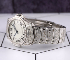 Cartier Santos Ronde 33mm 4ct Iced Out White Dial Automatic Mens Watch 1920