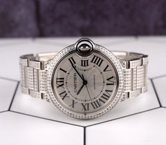 Cartier Ballon Bleu 36mm Iced Out 5ct Diamonds Automatic Steel Watch 3284