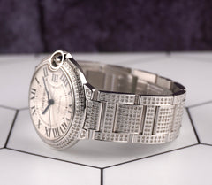 Cartier Ballon Bleu 36mm Iced Out 5ct Diamonds Automatic Steel Watch 3284