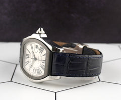 Cartier 46mm Roadster S Silver Dial Black Strap Steel Unisex Watch 3312