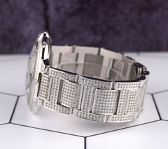 Cartier Ballon Bleu 42mm Iced 7ct Diamonds Silver Dial Steel Mens Watch 3001