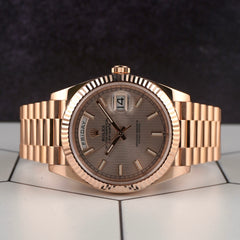 Rolex 40mm President Day-Date II 18K Rose Gold Rose Everose Dial Watch 228235