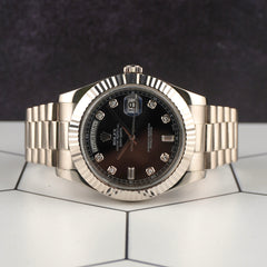 Rolex 41mm President Day-Date II White Gold Diamond Dial Mens Watch 218239