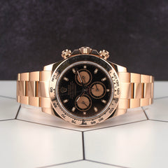 Rolex 40mm Daytona 18K Rose Gold Black Dial Mens Watch 116505