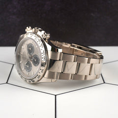 Rolex 40mm Daytona White Gold Silver Dial Mens Watch 116509