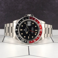 Rolex 40mm GMT MasterII Coke Black/Red Bezel Steel Black Dial Mens Watch 16710