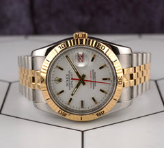 Rolex 36MM Datejust Turn-O-Graph Steel 18K Yellow Gold White Dial Watch 116263