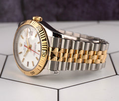Rolex 36MM Datejust Turn-O-Graph Steel 18K Yellow Gold White Dial Watch 116263