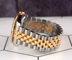 Rolex 36MM Datejust Turn-O-Graph Steel 18K Yellow Gold White Dial Watch 116263