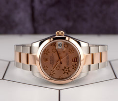 Rolex Datejust 31mm Midsize 18K Rose Gold & Steel Watch Pink Floral Dial 178241
