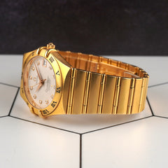 Omega 35mm Constellation 18k Yellow Gold Ivory Diamond Dial Watch 1104.35.00