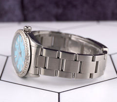 Rolex Oyster Perpetual 31mm 2ct Diamonds Baby Blue Dial Steel Watch 77080