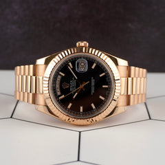 Rolex 41mm President Day-Date II Rose Gold Black Dial Men's Watch 218235