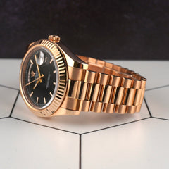 Rolex 41mm President Day-Date II Rose Gold Black Dial Men's Watch 218235