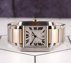 Cartier 28mm Tank Francaise Steel Yellow Gold Silver Dial Mens Watch 2302
