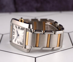 Cartier 28mm Tank Francaise Steel Yellow Gold Silver Dial Mens Watch 2302