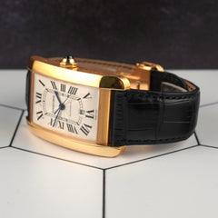 Cartier 31mm Tank Americaine XL Rose Gold Silver Dial Automatic Men's Watch 2927