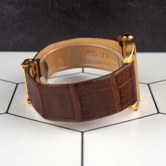Cartier 35mm Santos Dumont 18k Yellow Gold Roman Dial Leather Watch W2006851